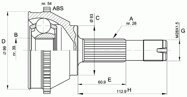 Шарнирный комплект, приводной вал