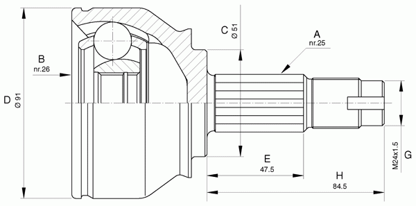 Шарнирный комплект, приводной вал