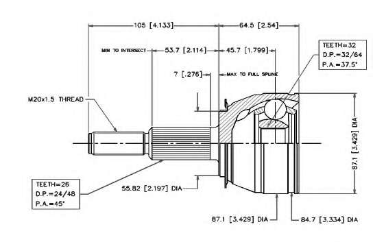 Шарнирный комплект, приводной вал