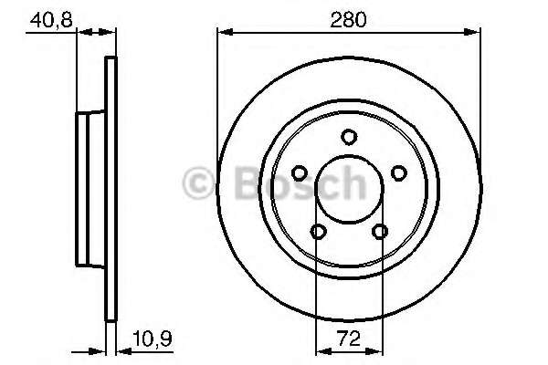 BOSCH диск гальм. задн.Mazda 3/5 1.8/2.0/2.3