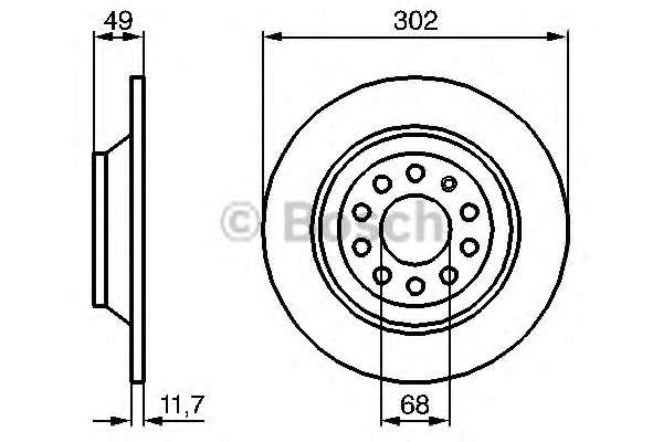 BOSCH диск гальмівний задній AUDI A6 2.0i 2.4i 2.7TDI 2.8FSI 3.0i 05- (302*11.7)