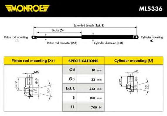 MONROE BMW амортизатор капота 5 Е39