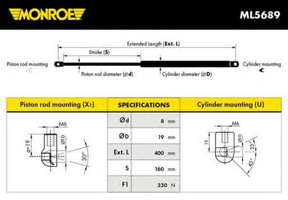 MONROE BMW амортизатор газовий капота E90 05-